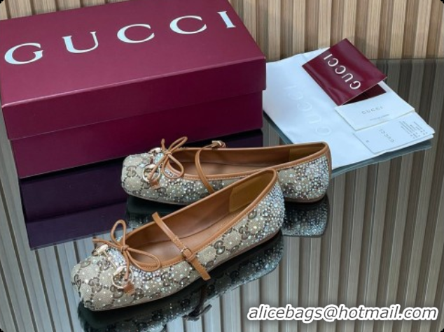 Sumptuous Gucci Crystal GG Canvas Horsebit Ballets Flat Beige 2026 848330