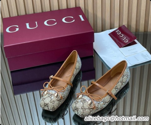 Sumptuous Gucci Crystal GG Canvas Horsebit Ballets Flat Beige 2026 848330