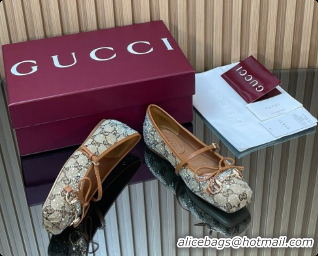 Sumptuous Gucci Crystal GG Canvas Horsebit Ballets Flat Beige 2026 848330