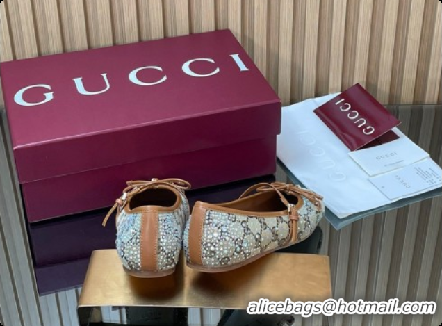 Sumptuous Gucci Crystal GG Canvas Horsebit Ballets Flat Beige 2026 848330