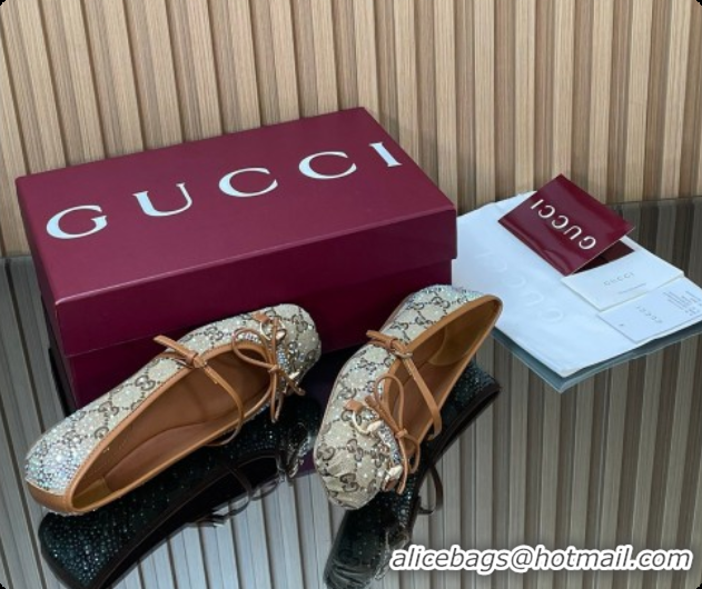 Sumptuous Gucci Crystal GG Canvas Horsebit Ballets Flat Beige 2026 848330
