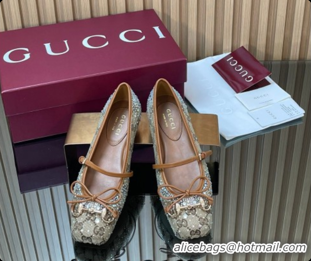 Sumptuous Gucci Crystal GG Canvas Horsebit Ballets Flat Beige 2026 848330