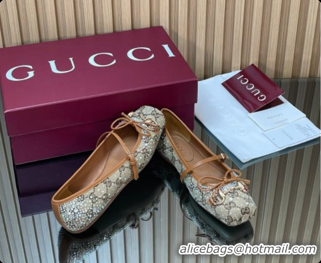 Sumptuous Gucci Crystal GG Canvas Horsebit Ballets Flat Beige 2026 848330
