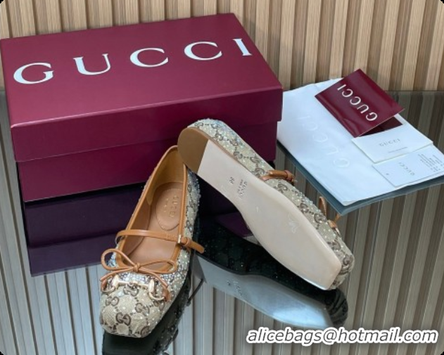 Sumptuous Gucci Crystal GG Canvas Horsebit Ballets Flat Beige 2026 848330
