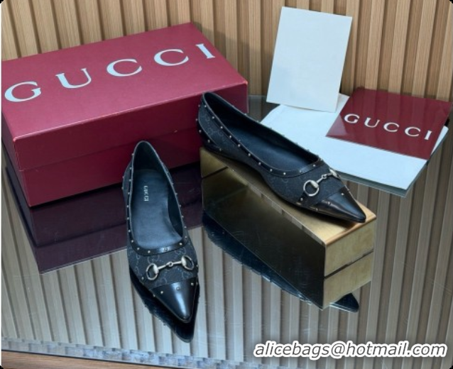 Trendy Design Gucci Savoy Ballerina in Leather & GG Canvas 875050 Black 2026