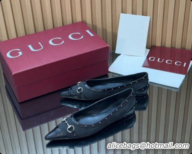 Trendy Design Gucci Savoy Ballerina in Leather & GG Canvas 875050 Black 2026