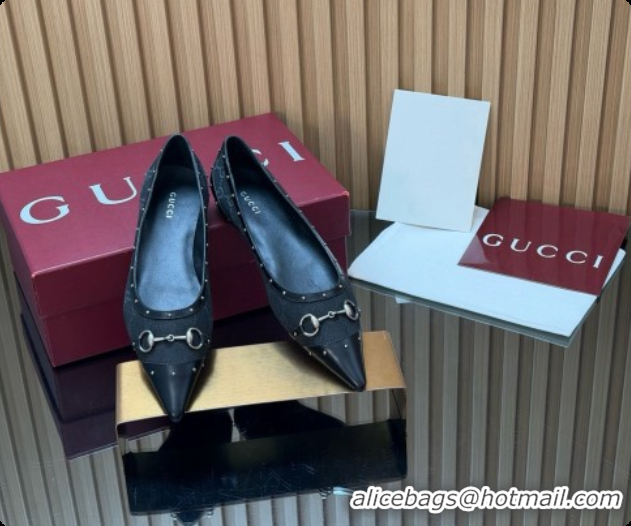 Trendy Design Gucci Savoy Ballerina in Leather & GG Canvas 875050 Black 2026