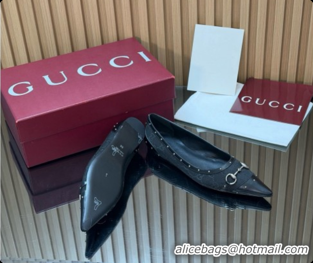 Trendy Design Gucci Savoy Ballerina in Leather & GG Canvas 875050 Black 2026