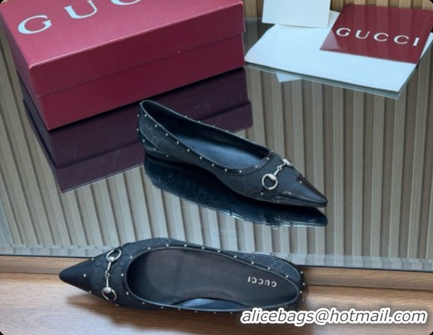 Trendy Design Gucci Savoy Ballerina in Leather & GG Canvas 875050 Black 2026