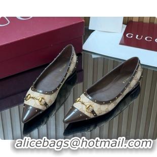 Most Popular Gucci Savoy Ballerina in Leather & GG Canvas 875050 Sand/Brown 2026