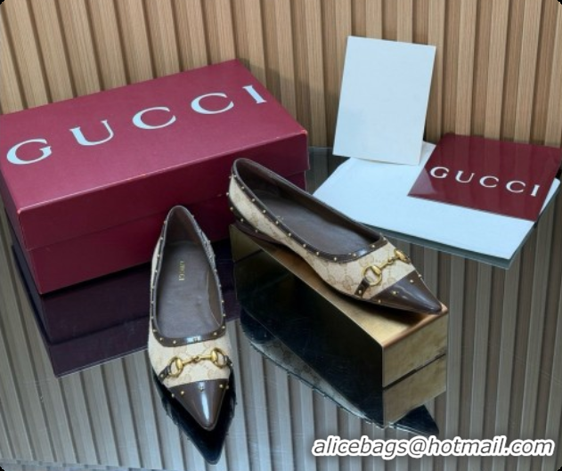 Most Popular Gucci Savoy Ballerina in Leather & GG Canvas 875050 Sand/Brown 2026