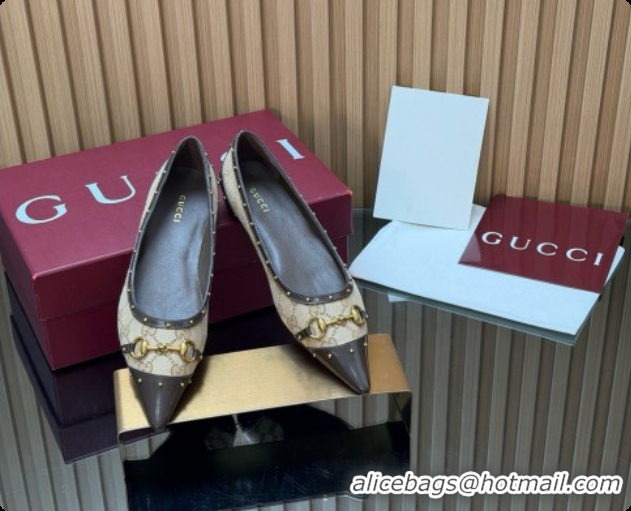 Most Popular Gucci Savoy Ballerina in Leather & GG Canvas 875050 Sand/Brown 2026