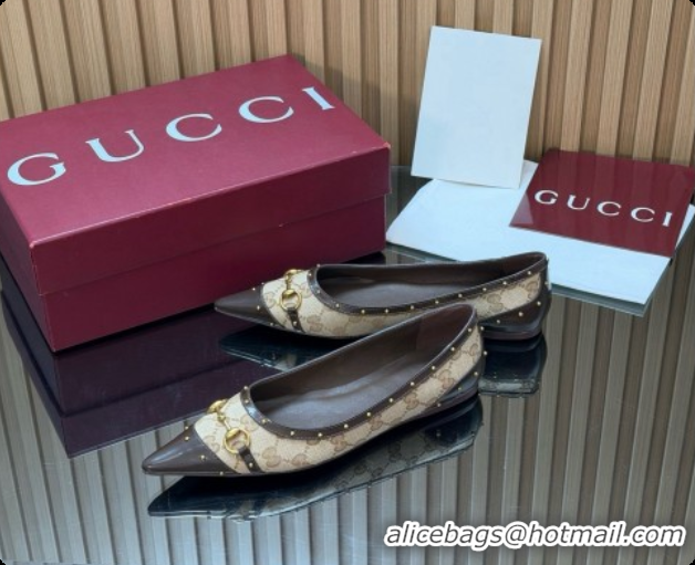 Most Popular Gucci Savoy Ballerina in Leather & GG Canvas 875050 Sand/Brown 2026