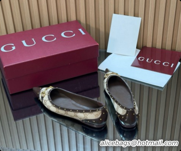 Most Popular Gucci Savoy Ballerina in Leather & GG Canvas 875050 Sand/Brown 2026