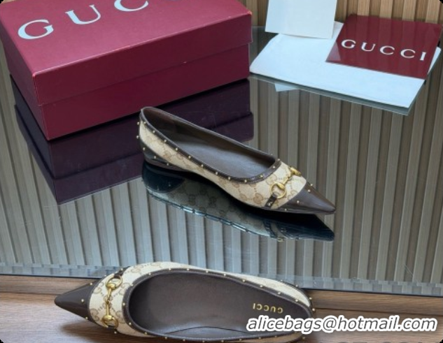 Most Popular Gucci Savoy Ballerina in Leather & GG Canvas 875050 Sand/Brown 2026