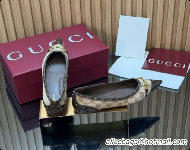Most Popular Gucci Savoy Ballerina in Leather & GG Canvas 875050 Sand/Brown 2026