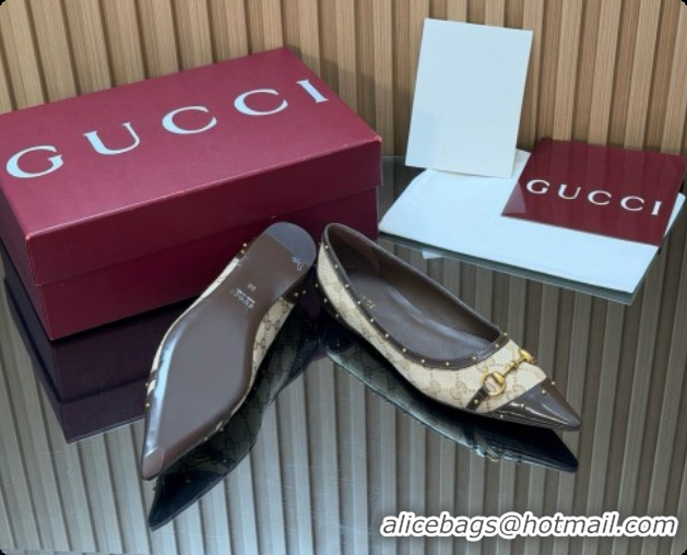 Most Popular Gucci Savoy Ballerina in Leather & GG Canvas 875050 Sand/Brown 2026