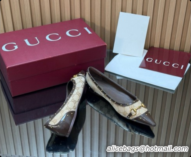 Most Popular Gucci Savoy Ballerina in Leather & GG Canvas 875050 Sand/Brown 2026