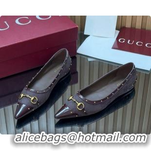 Luxury Cheap Gucci Savoy Ballerina in Leather & GG Canvas 875050 Dark Brown 2026