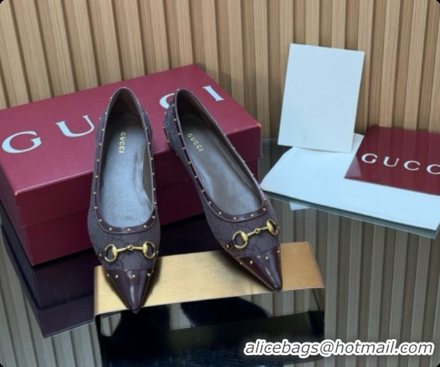 Luxury Cheap Gucci Savoy Ballerina in Leather & GG Canvas 875050 Dark Brown 2026