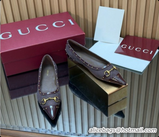 Luxury Cheap Gucci Savoy Ballerina in Leather & GG Canvas 875050 Dark Brown 2026