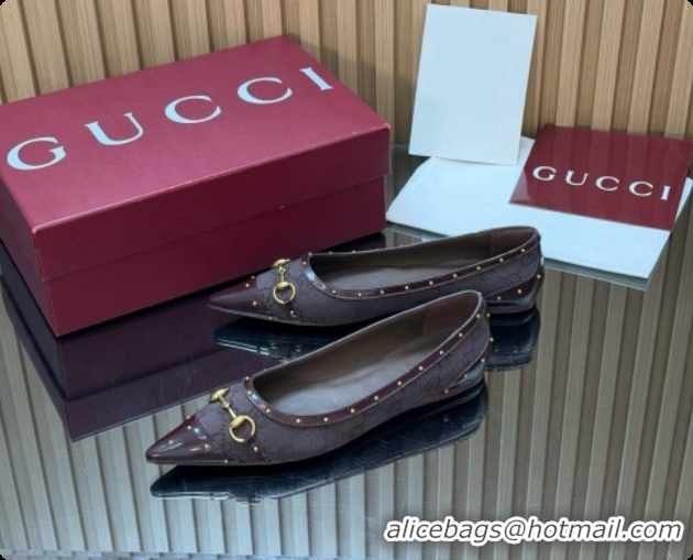Luxury Cheap Gucci Savoy Ballerina in Leather & GG Canvas 875050 Dark Brown 2026