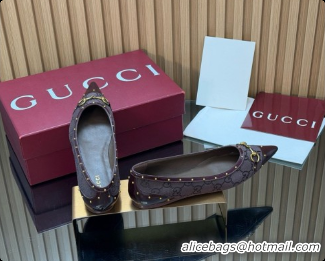 Luxury Cheap Gucci Savoy Ballerina in Leather & GG Canvas 875050 Dark Brown 2026