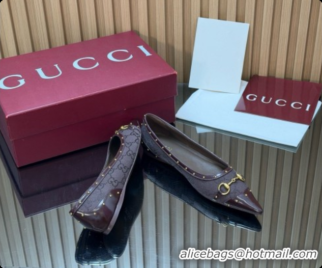 Luxury Cheap Gucci Savoy Ballerina in Leather & GG Canvas 875050 Dark Brown 2026