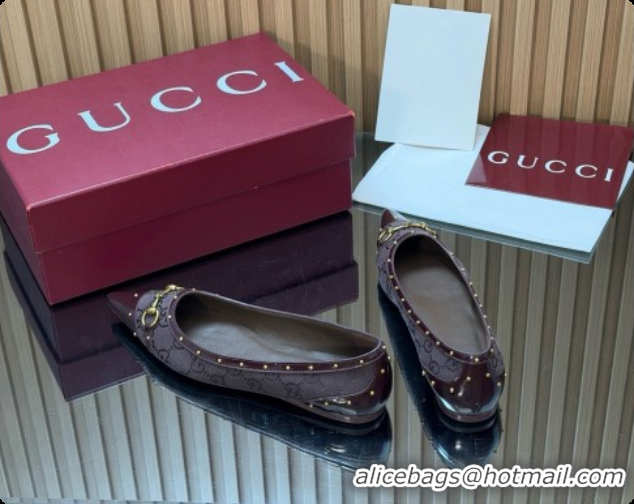 Luxury Cheap Gucci Savoy Ballerina in Leather & GG Canvas 875050 Dark Brown 2026