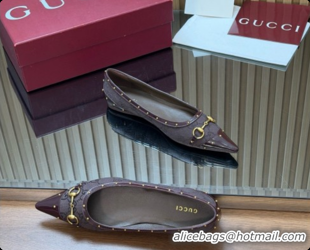 Luxury Cheap Gucci Savoy Ballerina in Leather & GG Canvas 875050 Dark Brown 2026
