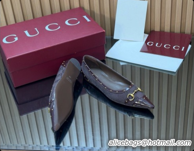Luxury Cheap Gucci Savoy Ballerina in Leather & GG Canvas 875050 Dark Brown 2026