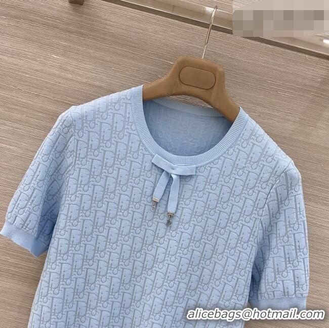 Classic Grade Dior Knit Short-sleeved Sweater D041427 Light Blue 2026