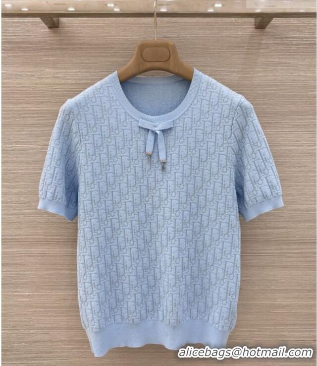 Classic Grade Dior Knit Short-sleeved Sweater D041427 Light Blue 2026