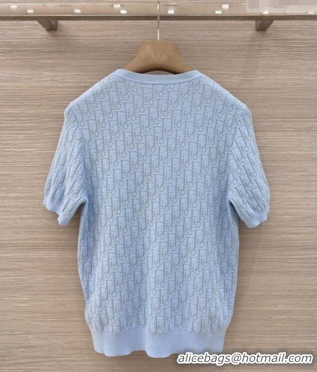 Classic Grade Dior Knit Short-sleeved Sweater D041427 Light Blue 2026