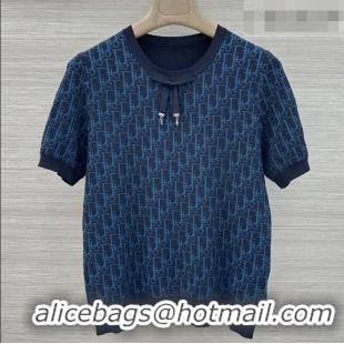 Buy Best Price Dior Knit Short-sleeved Sweater D041428 Deep Blue 2026