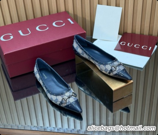 Stylish Gucci Savoy Ballerina in Leather & GG Canvas 875050 Deep Blue 2026