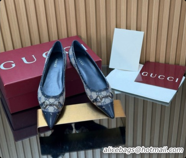 Stylish Gucci Savoy Ballerina in Leather & GG Canvas 875050 Deep Blue 2026