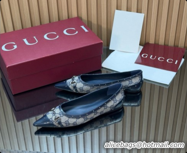 Stylish Gucci Savoy Ballerina in Leather & GG Canvas 875050 Deep Blue 2026