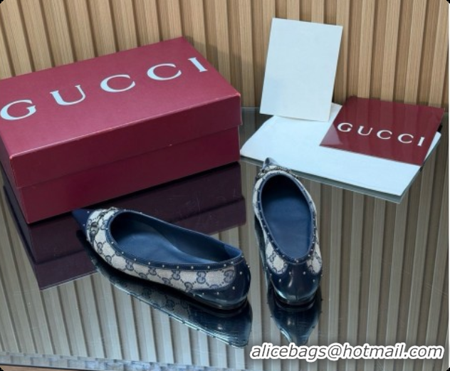 Stylish Gucci Savoy Ballerina in Leather & GG Canvas 875050 Deep Blue 2026