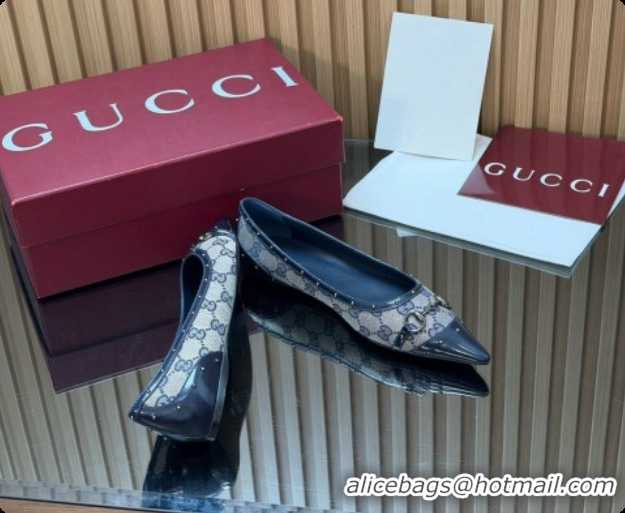 Stylish Gucci Savoy Ballerina in Leather & GG Canvas 875050 Deep Blue 2026