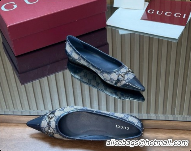 Stylish Gucci Savoy Ballerina in Leather & GG Canvas 875050 Deep Blue 2026
