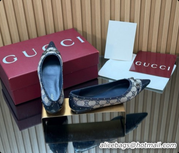 Stylish Gucci Savoy Ballerina in Leather & GG Canvas 875050 Deep Blue 2026