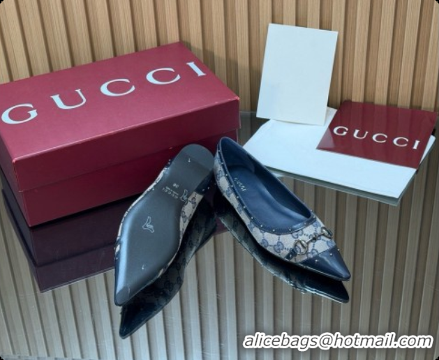 Stylish Gucci Savoy Ballerina in Leather & GG Canvas 875050 Deep Blue 2026