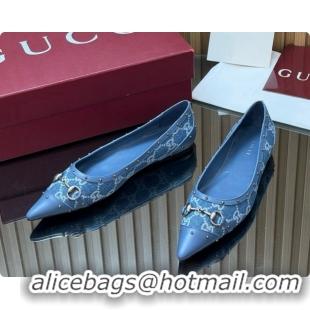 Good Product Gucci Savoy Ballerina in Leather & GG Canvas 875050 Denim Blue 2026