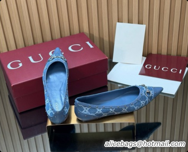 Good Product Gucci Savoy Ballerina in Leather & GG Canvas 875050 Denim Blue 2026