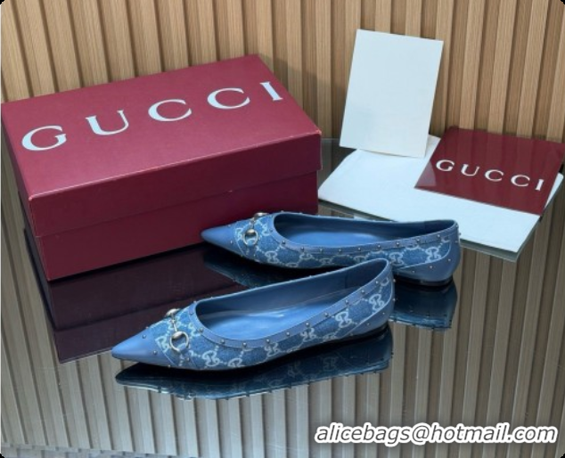 Good Product Gucci Savoy Ballerina in Leather & GG Canvas 875050 Denim Blue 2026