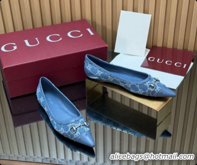 Good Product Gucci Savoy Ballerina in Leather & GG Canvas 875050 Denim Blue 2026