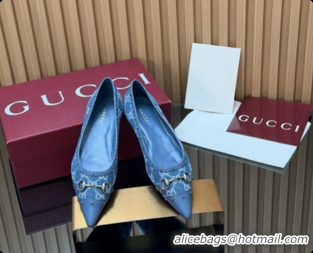 Good Product Gucci Savoy Ballerina in Leather & GG Canvas 875050 Denim Blue 2026