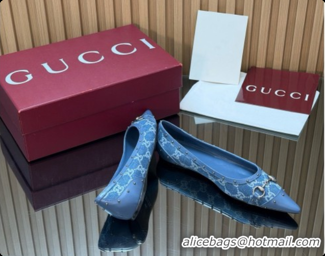 Good Product Gucci Savoy Ballerina in Leather & GG Canvas 875050 Denim Blue 2026