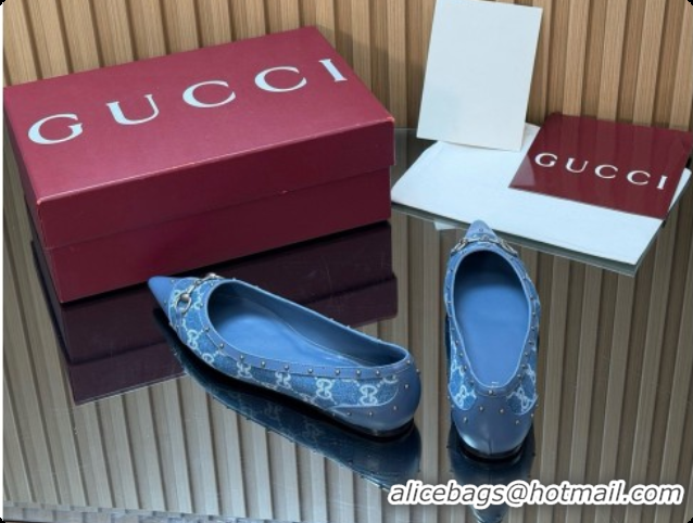 Good Product Gucci Savoy Ballerina in Leather & GG Canvas 875050 Denim Blue 2026